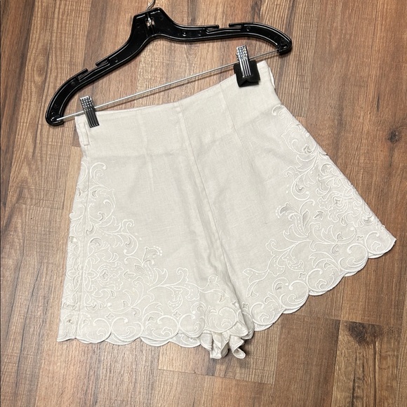 Zimmermann Cream High Waist Embroidered Shorts - Picture 1 of 5